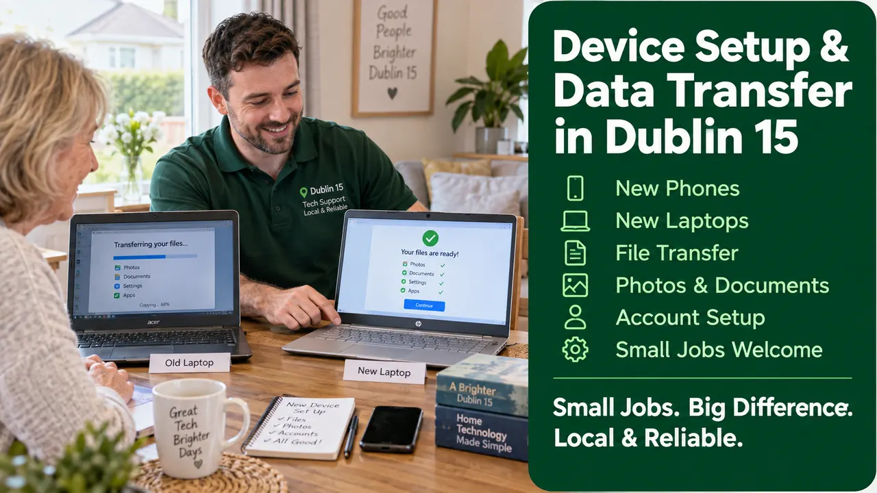 Illustrative image for device setup & data transfer enquiries in Dublin 15